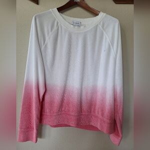 Evereve Womens White Pink Ombre Terry Cloth Long Sleeve Top. Size XL